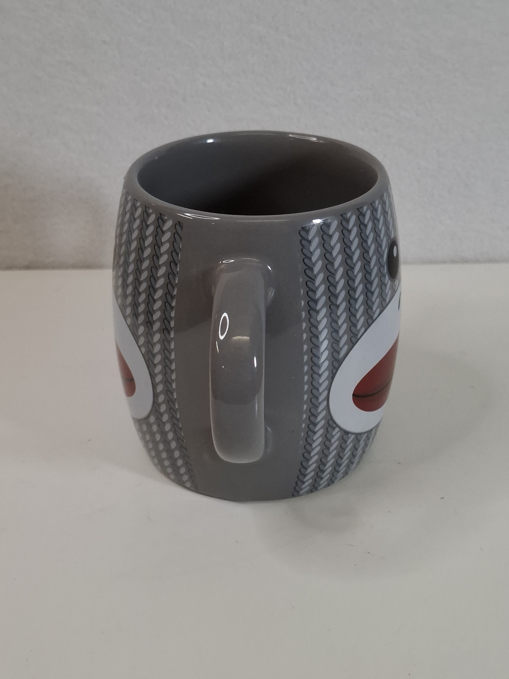 Gray Double-Handled Sock Monkey Ceramic Mug with Playful Face - Picture 4 of 7